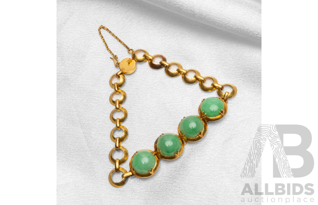 22ct Gold Jade Bracelet & 18ct Yellow Gold Jade Earrings