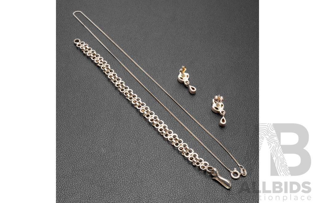 Sterling Silver Collection Including Bracelet, Necklace & Earrings with Garnet, Amethyst & Peridot - 17.04gms