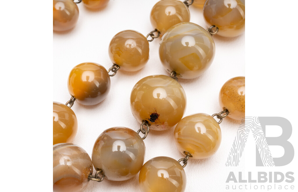 Vintage Polished Chalcedony Agate Necklace & Bracelet