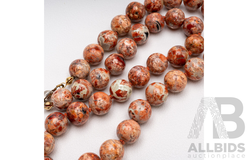 Mottled Polished Red Jasper Necklace. Length - 43.5cms