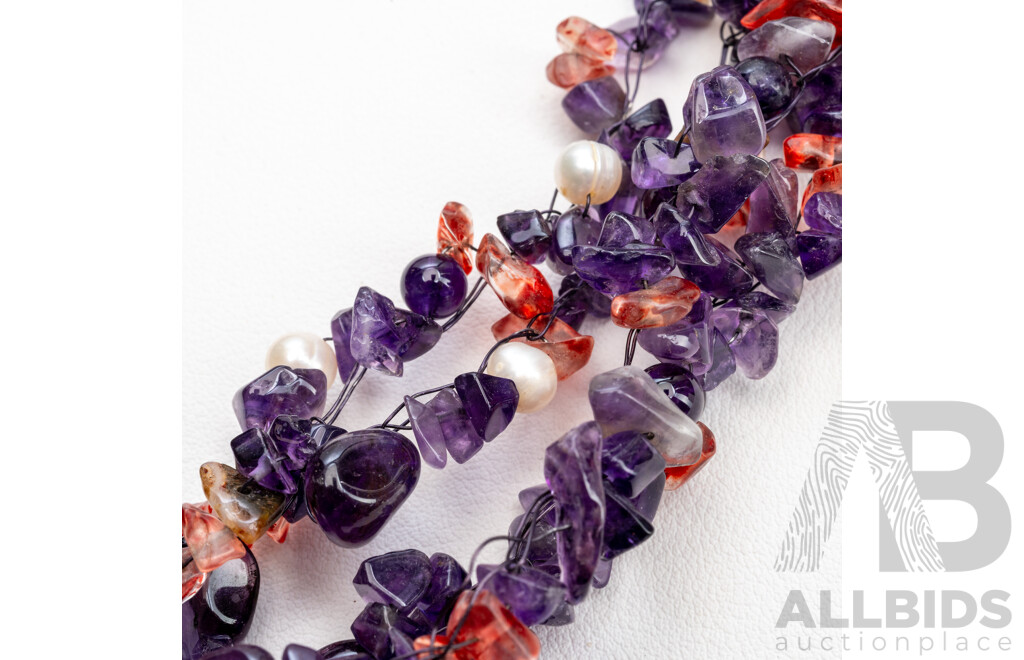 Multi Strand Pearl & Gemstone Necklace. Length - 55cms