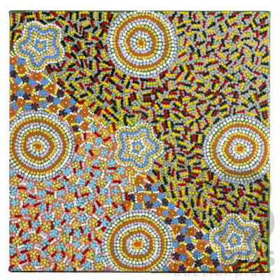 Beverlina Napurrula Nelson, (20th Century, Indigenous-Australian), Celestial Dreaming, Original Acrylic on Canvas, 45 x 45 cm