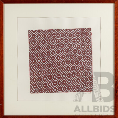 Liz McNiven (Budjiti), (20th Century, Indigenous-Australian, 1963-), Patterns on the Landscape (2005), Original Linocut, Printed Red-Brown Ink, From One Block; Hand Coloured in White Pantone Pen, 56 W x 57 H cm (frame)