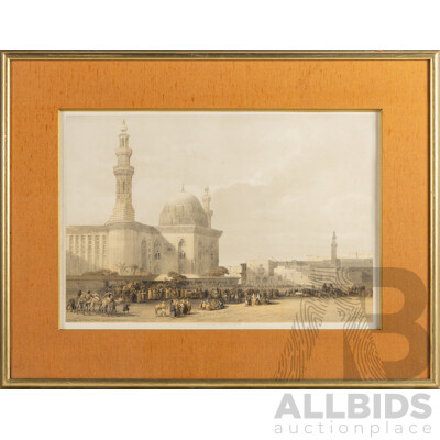 David Roberts (19th C., Scottish, 1796-1864) & Louis Haghe (19 C., Belgian, 1806-1885), Mosque of the Sultan Hassan From the Great Square of the Rumeyleh, Antique Lithographic Print, 70 W x 54 H cm (frame)