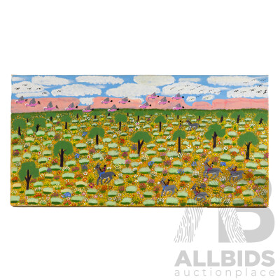 Marie Shilling, (20th Century, Indigenous-Australian, Working c2000s), Donkey Trail with Galahs, Original Acrylic on Linen, 61 W x 31 H cm