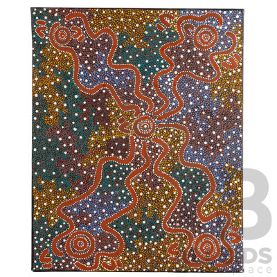Polly Napangardi, (20th Century, Indigenous-Australian, c1930-), River Dreaming, Original Acrylic on Linen, 61 W x 76 H cm
