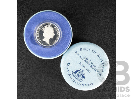 Australian RAM 1991 Ten Dollar Silver Piedfort Coin, Birds of Australia, Jabiru .925