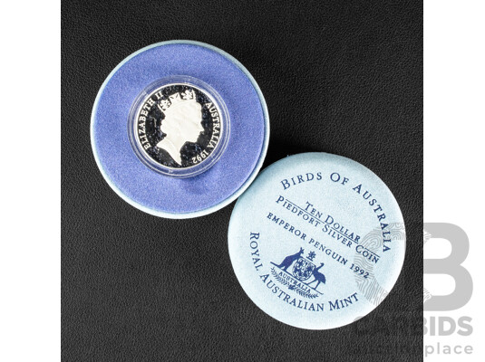 Australian RAM 1992 Silver Piedfort Ten Dollar Coin, Birds of Australia, Emperor Penguin .925