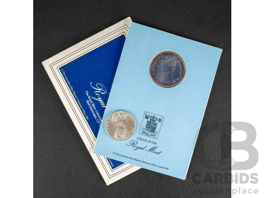 Australian 1966 Round Silver Fifty Cent Coin with Two United Kingdom UNC Crowns Including 1980 Queen Mother 80th Birthday and 1981 Charles and Diana