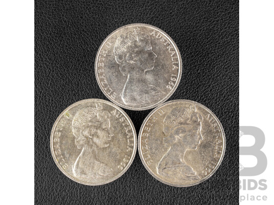 Three Australian 1966 Round Silver Fifty Cent Coins .800