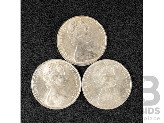 Three Australian 1966 Round Silver Fifty Cent Coins .800