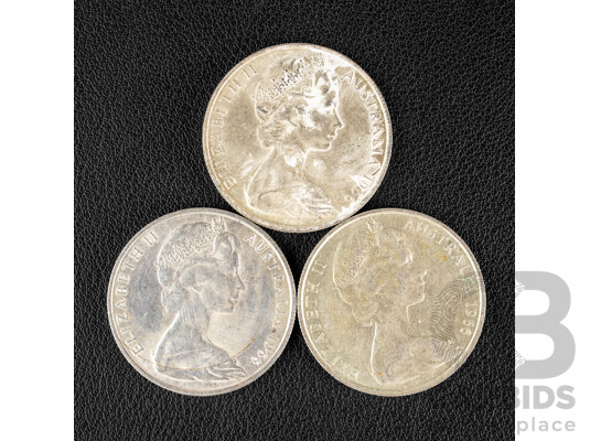Three Australian 1966 Round Silver Fifty Cent Coins .800