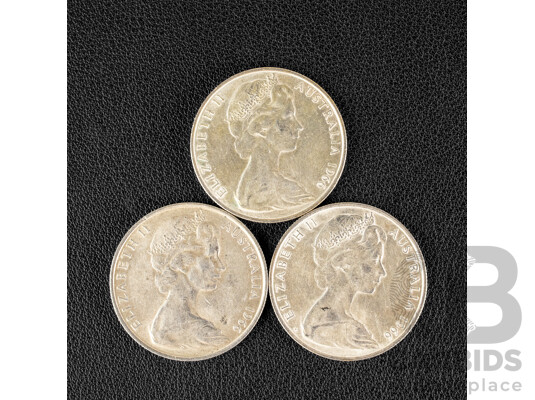 Three Australian 1966 Round Silver Fifty Cent Coins .800