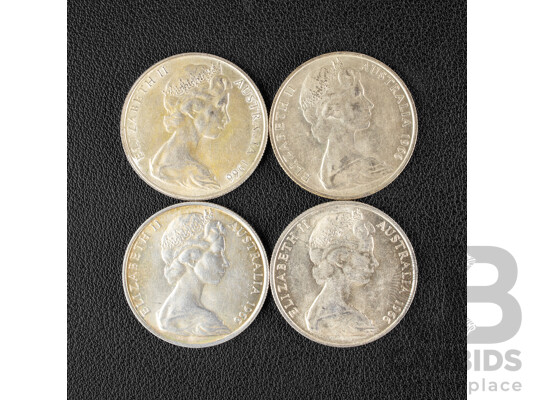 Four Australian 1966 Round Silver Fifty Cent Coins .800