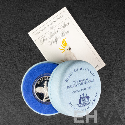 Australian RAM 1990 Silver Piedfort Ten Dollar Coin, Birds of Australia, Cockatoo .925