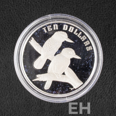 Australian RAM 1989 Silver Piedfort Ten Dollar Coin, Birds of Australia, Kookaburra .925