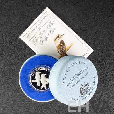 Australian RAM 1989 Silver Piedfort Ten Dollar Coin, Birds of Australia, Kookaburra .925