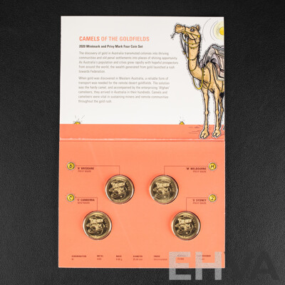 Twelve Australian RAM UNC Commemorative One Dollar Coins Including 2019 Rum Rebellion, Mutiny on the Bounty, Eureka Stockade, 2020 Eureka- Australia's Gold Rush C Mintmark Set and C, B, M, S Privy Mark Set