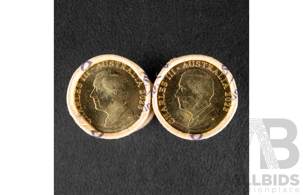 Two Australian RAM 2023 UNC One Dollar Coin Rolls