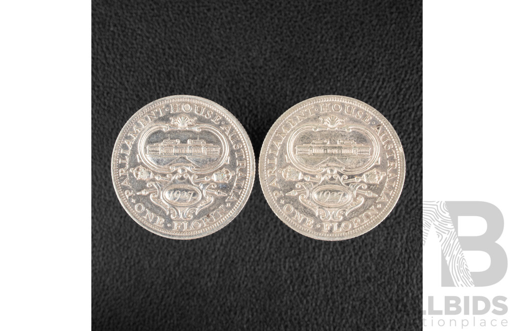Two Australian 1927 KGV Silver Florins, Commemorative Parliament House .925