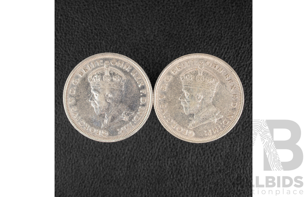 Two Australian 1927 KGV Silver Florins, Commemorative Parliament House .925