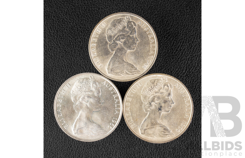 Three Australian 1966 Round Silver Fifty Cent Coins .800