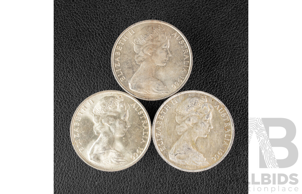 Three Australian 1966 Round Silver Fifty Cent Coins .800