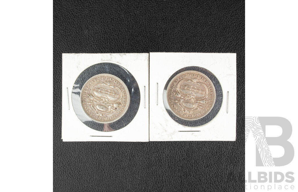 Two Australian 1927 KGV Silver Florins, Commemorative Parliament House .925