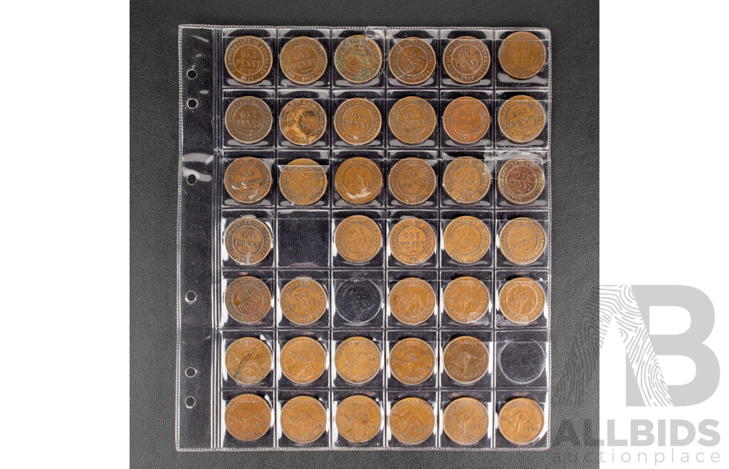 Australian Penny Collection Including 1925 and 1946, Consecutive 1911 to 1964, Lacking 1930