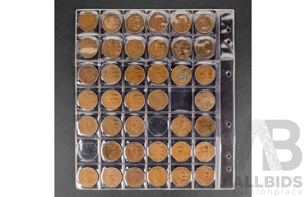Australian Penny Collection Including 1925 and 1946, Consecutive 1911 to 1964, Lacking 1930
