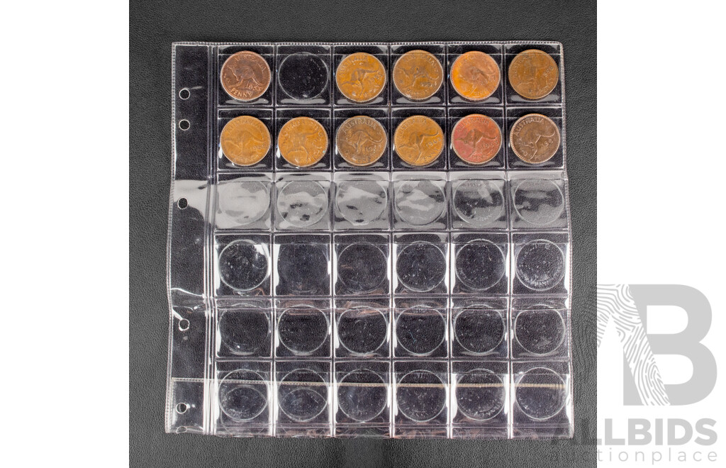 Australian Penny Collection Including 1925 and 1946, Consecutive 1911 to 1964, Lacking 1930