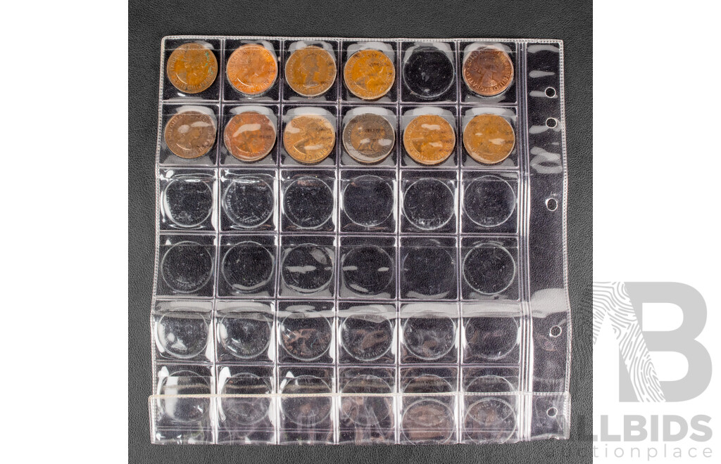 Australian Penny Collection Including 1925 and 1946, Consecutive 1911 to 1964, Lacking 1930