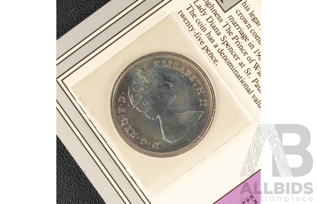 Australian 1966 Round Silver Fifty Cent Coin with Two United Kingdom UNC Crowns Including 1980 Queen Mother 80th Birthday and 1981 Charles and Diana