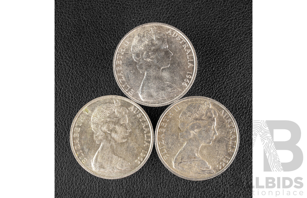 Three Australian 1966 Round Silver Fifty Cent Coins .800