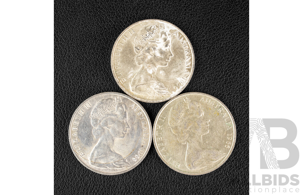 Three Australian 1966 Round Silver Fifty Cent Coins .800