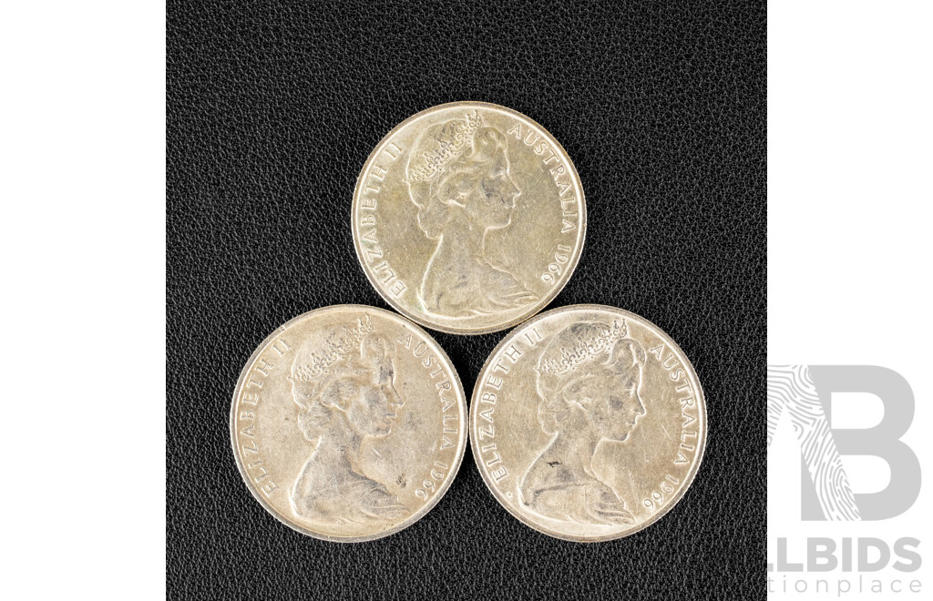 Three Australian 1966 Round Silver Fifty Cent Coins .800