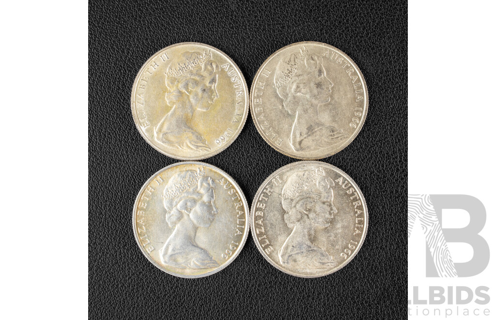 Four Australian 1966 Round Silver Fifty Cent Coins .800