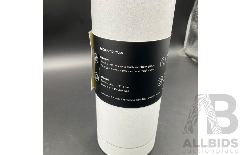 Sippa Bottles ( Matt White) - Water Bottle with Storage Compartment