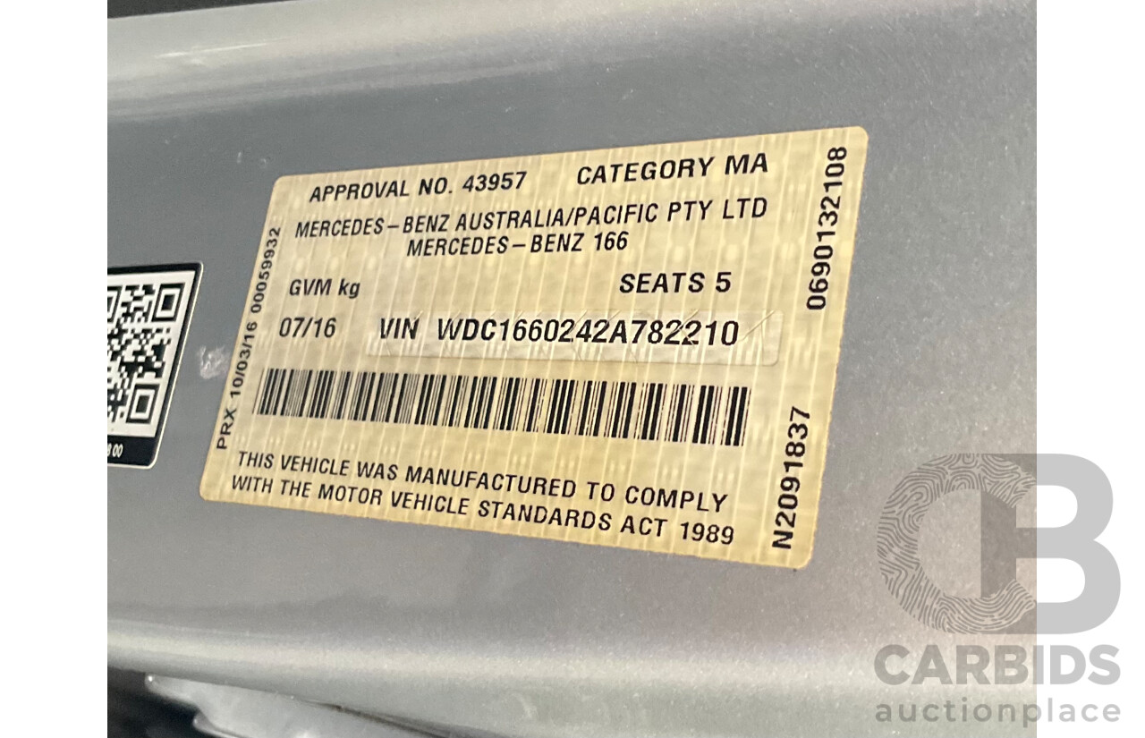 07/2016 Mercedes-Benz GLE 350d (AWD) 166 4D Wagon Iridium Silver Metallic Turbo Diesel V6 3.0L