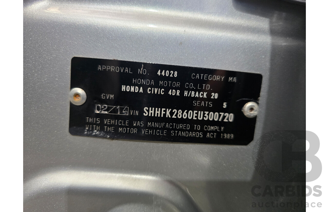 2/2014 Honda Civic Vti-S FK MY14 5d Hatchback Alabaster Silver 1.8L