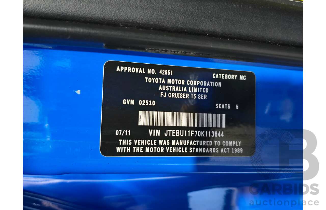 7/2011 Toyota FJ Cruiser (4x4) GSJ15R 4d Wagon Voodoo Blue V6 4.0L