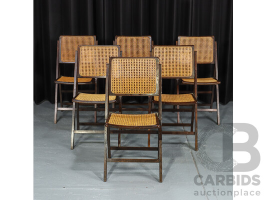 Set of Six Italian Folding Dining Chairs with Rattan Back and Seat
