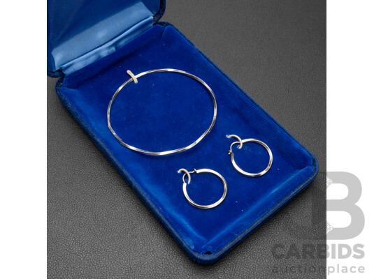 925 Sterling Silver Twisted Metal Bangle & Hoop Earrings Set - 8.53gms