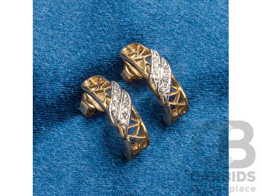 9ct Yellow Gold & Diamond Stud Earrings - 2.56gms
