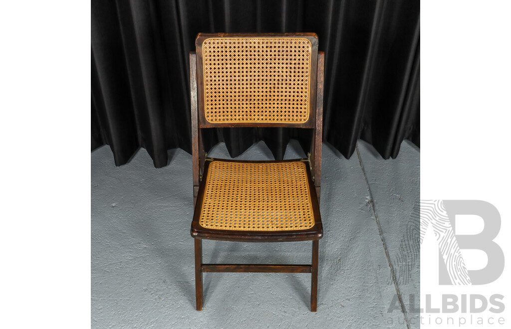 Set of Six Italian Folding Dining Chairs with Rattan Back and Seat