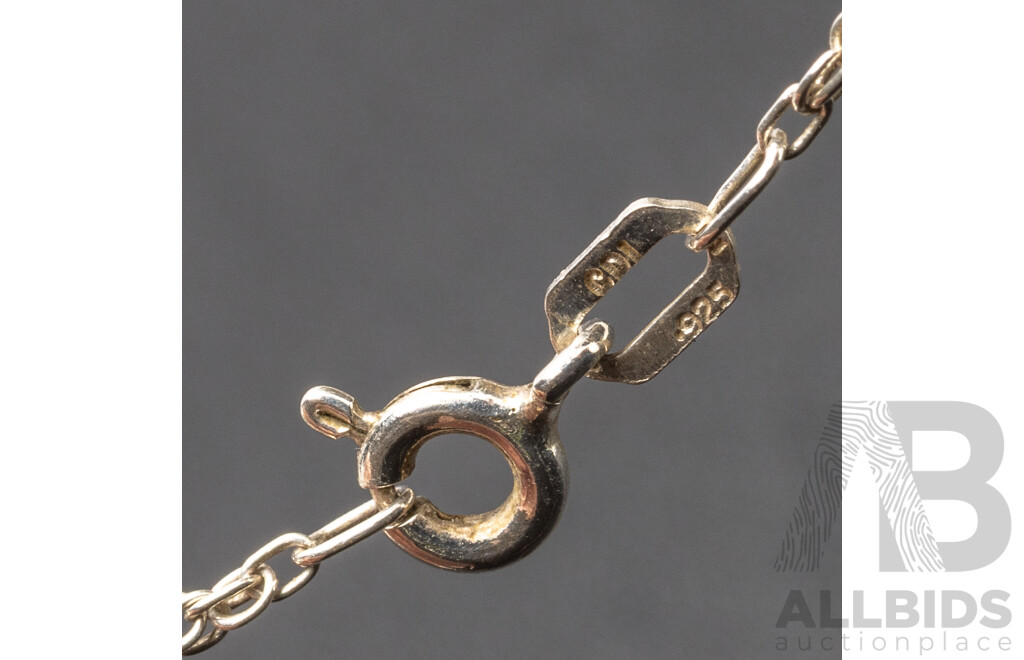 925 Sterling Silver Necklace with Mother of Pearl & Paua Pendant. Length - 82cms