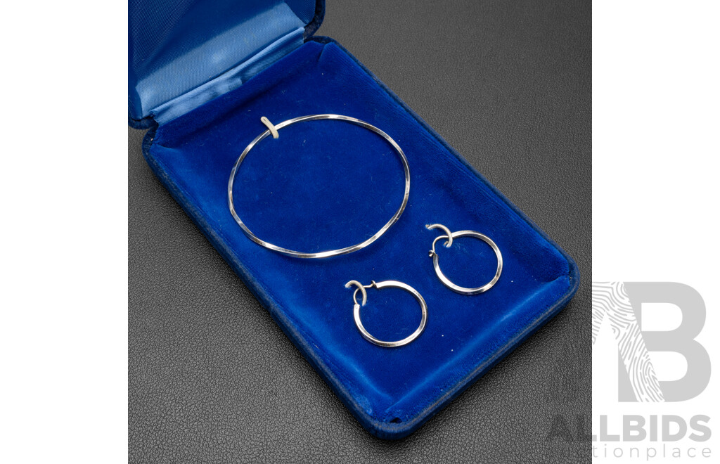 925 Sterling Silver Twisted Metal Bangle & Hoop Earrings Set - 8.53gms