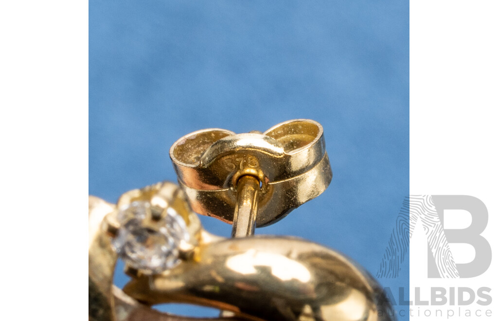 9ct Yellow Gold Stud Earrings with Cubic Zirconias - 0.96gms
