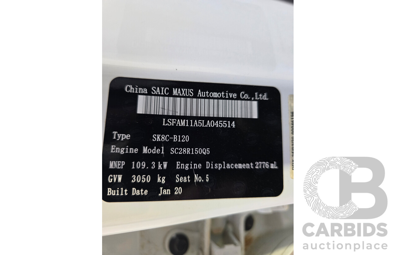 06/2020 LDV T60 Pro (4x4) SK8C 4d Dual Cab Utility Blanc White Turbo Diesel 2.8L
