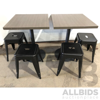 Two Cafe Tables and Four Stools